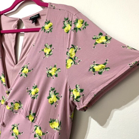Torrid Midi Dress Size 1X Mauve Pink Lemon Novelty Print Challis Button Front - Picture 5 of 12